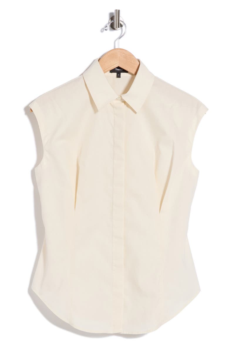 Cap Sleeve Cinched Poplin Shirt, Main, color, EGGSHELL