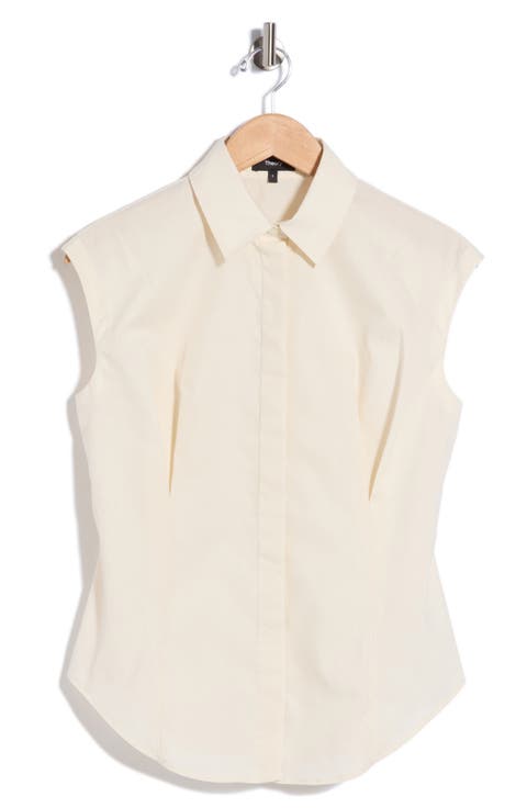 Cap Sleeve Cinched Poplin Shirt