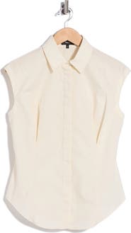Theory Cap Sleeve Cinched Poplin Shirt