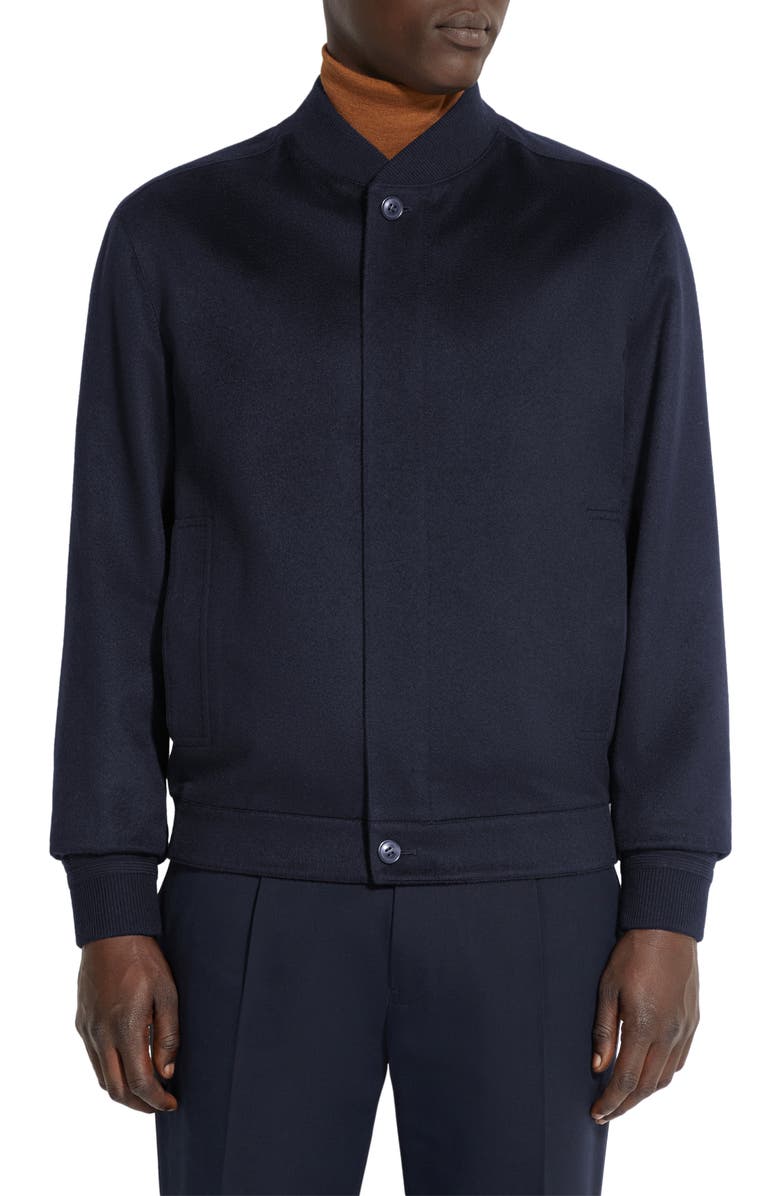 ZEGNA Oasi Cashmere Elements Water Repellent Bomber Jacket, Main, color, Navy