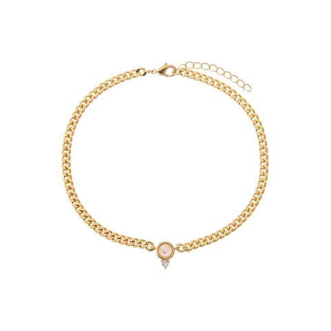 CZ X Opal Cuban Link Pendant Anklet