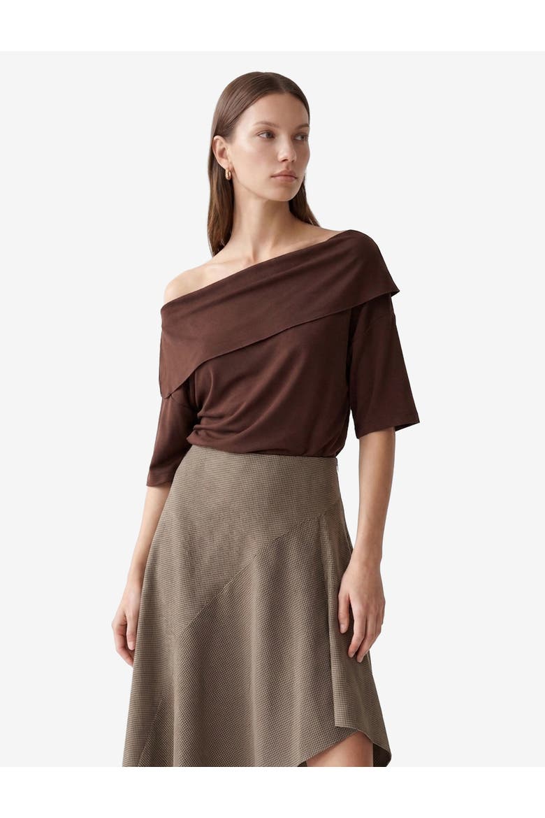 Houndstooth Asymmetric Handkerchief Hem Midi Skirt, Alternate, color, BROWN CHECK