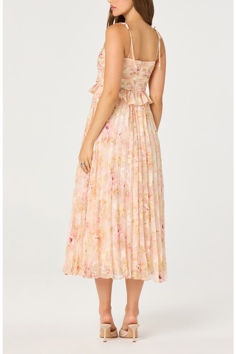 Emerys Metallic Floral Pleated Midi Dress, Alternate, color, PINK FLRAL