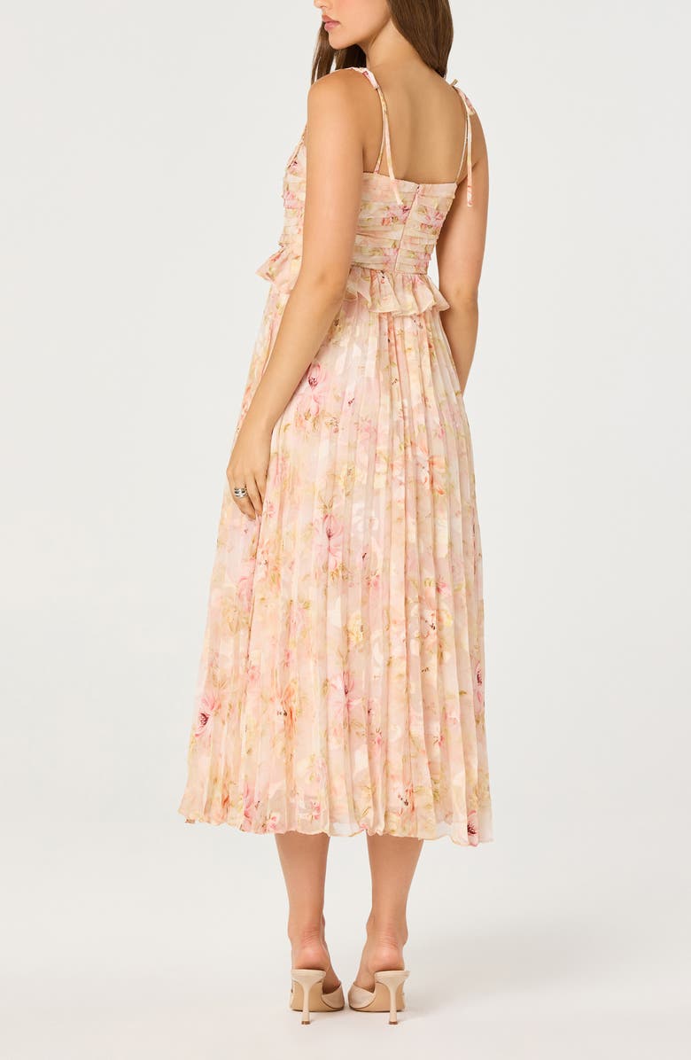 ASTR the Label Emerys Metallic Floral Pleated Midi Dress, Alternate, color, Pink Floral
