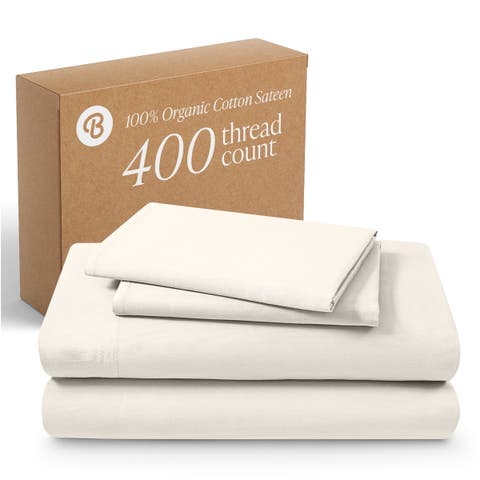 400 Thread Count Organic Cotton Sateen Bed Sheet Set by Bare Home