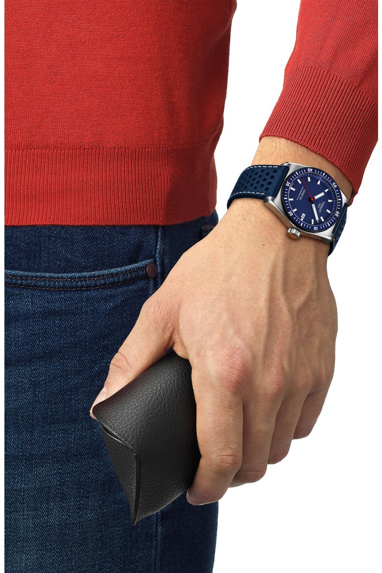 PR516 Powermatic 80 Automatic Leather Strap Watch, 38mm, Alternate, color, BLUE