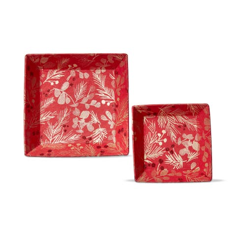 Sprig Catch All Tray Red Multi Paper Serving Tray Holiday Decor