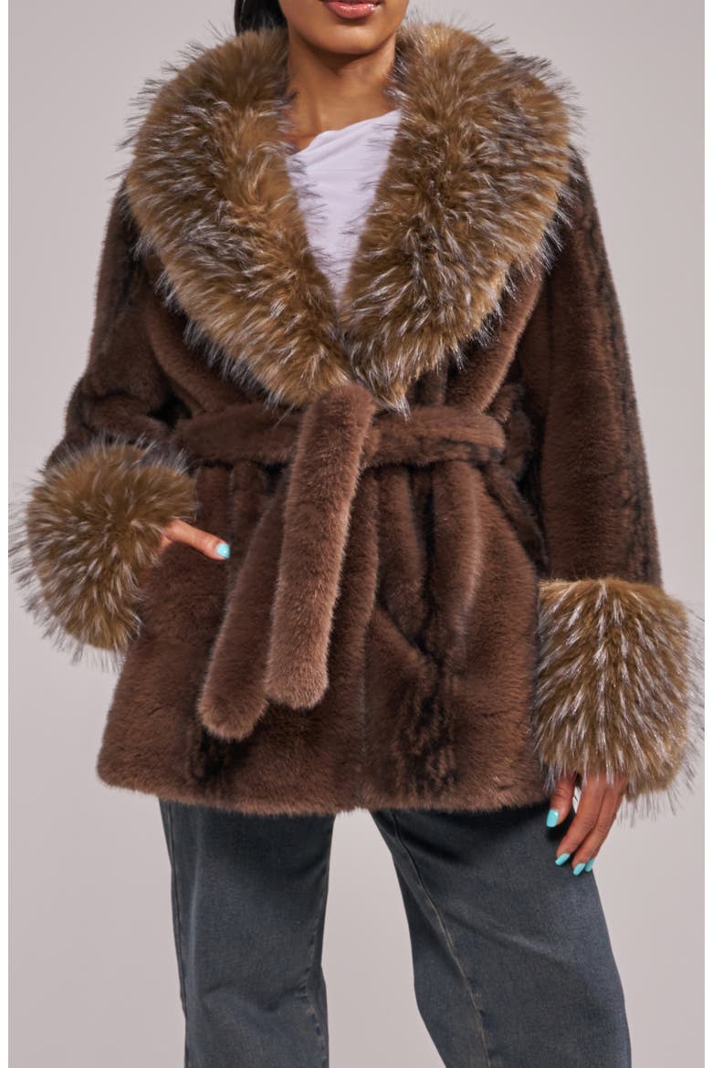 Evara Faux Fur Jacket, Main, color, CHOCOLATE