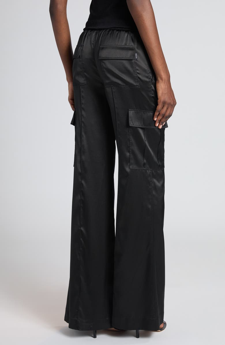 TOM FORD Stretch Silk Satin Flare Leg Cargo Pajama Pants, Alternate, color, Black