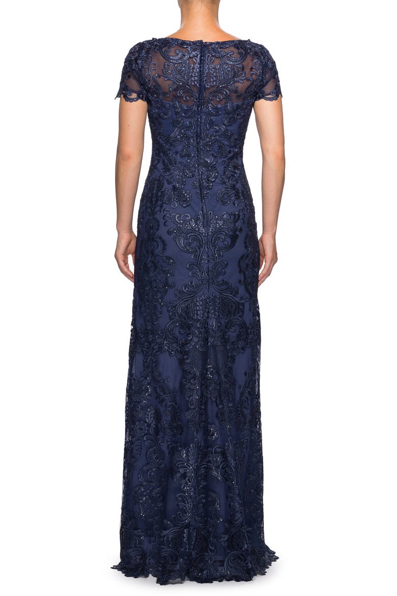 Sequin Embroidered Column Dress, Alternate, color, NAVY
