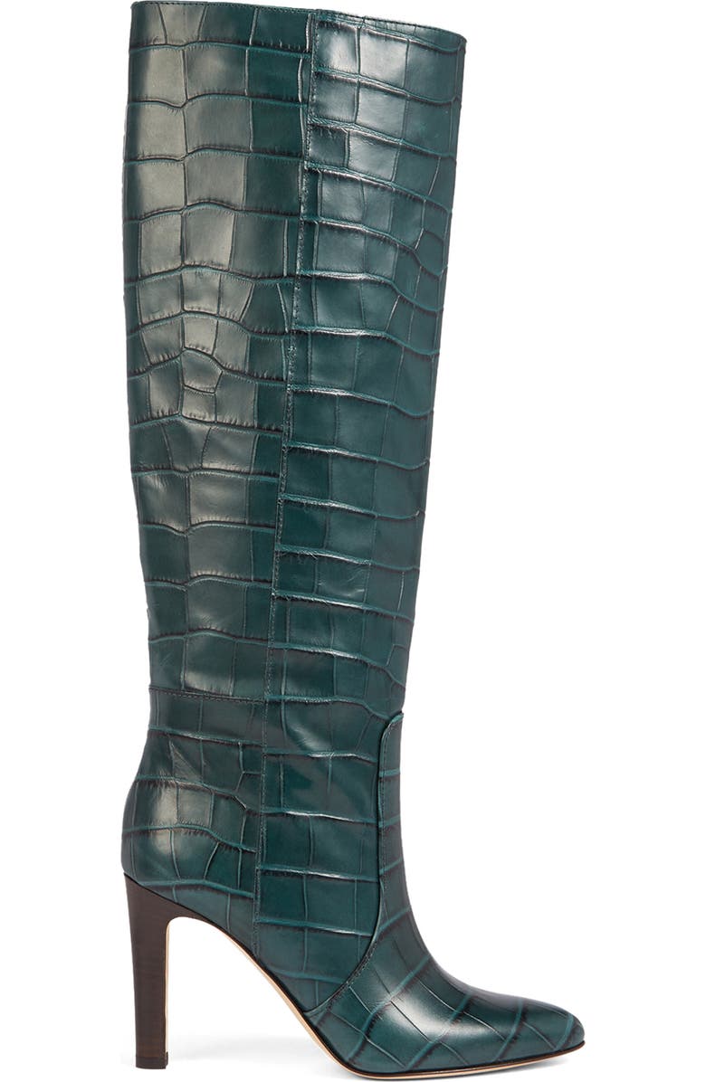 LK Bennett Margret Croc Embossed Knee High Boot, Alternate, color, Gre-Sea Green