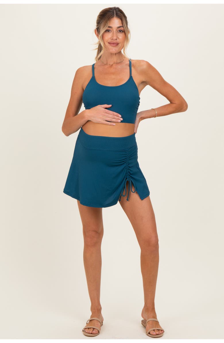 PinkBlush Ribbed Crop Tank Swim Skirt Set, Main, color, Teal