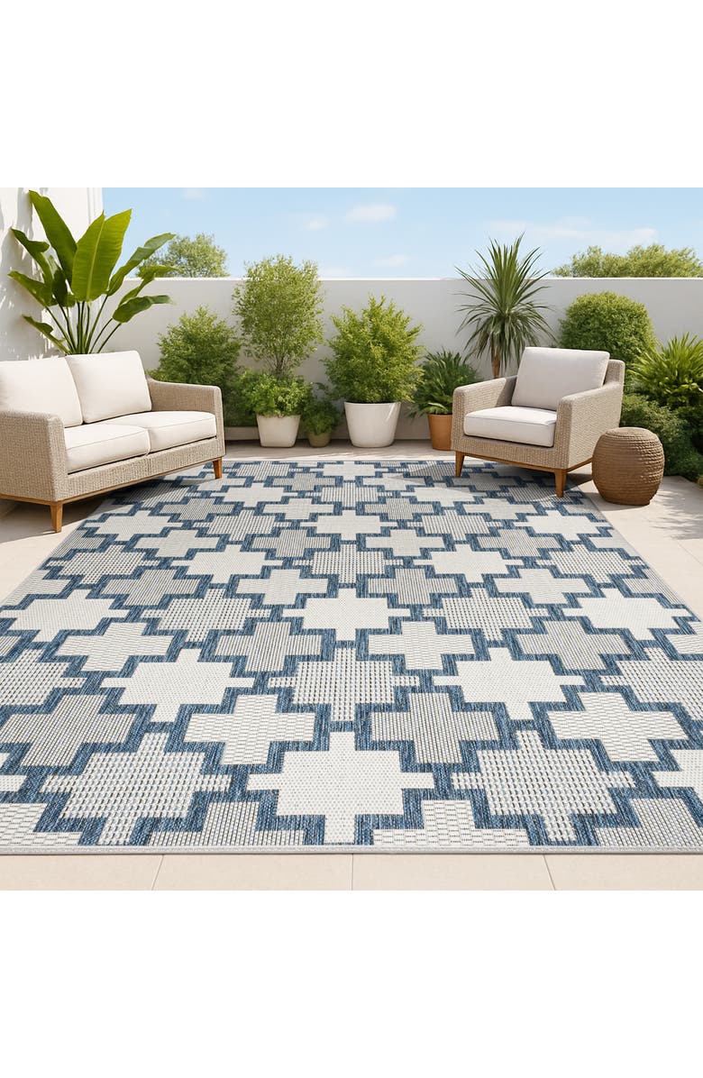 JONATHAN Y Cyrus Modern Geometric Tile Pattern Indoor/Outdoor Area Rug, Alternate, color, Navy/Cream