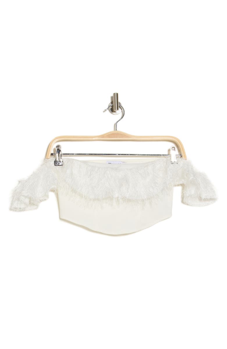 ASOS DESIGN Feather Trim Off the Shoulder Corset Crop Top, Alternate, color,