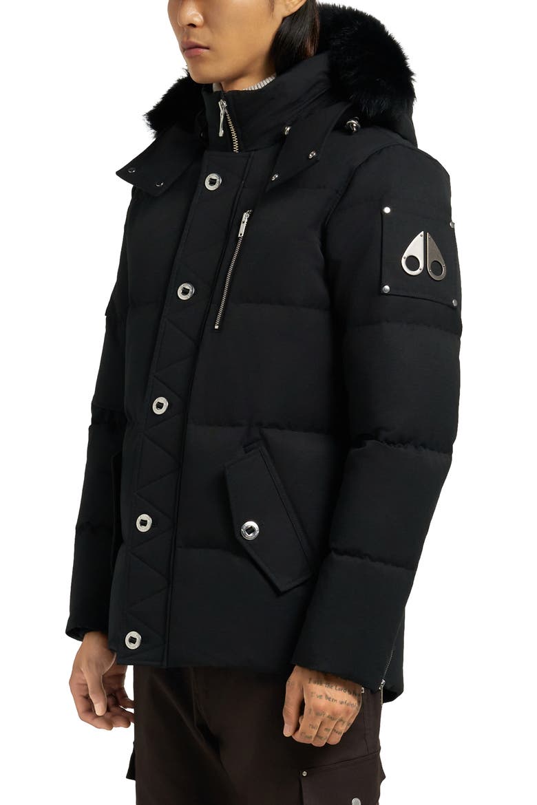 Original 3Q Genuine Shearling Trim Water Resistant & Wind Resistant Down Puffer Jacket, Alternate, color, BLK WBLK S