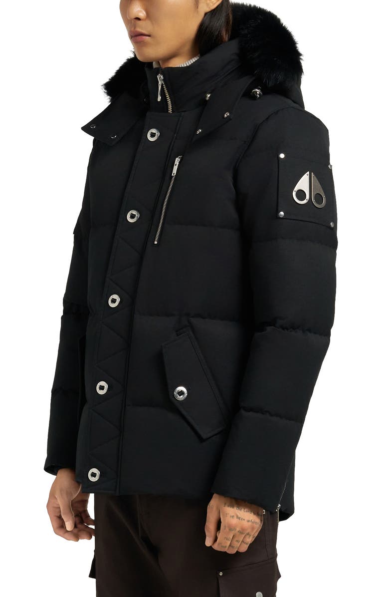 Moose Knuckles Original 3Q Genuine Shearling Trim Water Resistant & Wind Resistant Down Puffer Jacket, Alternate, color, Black