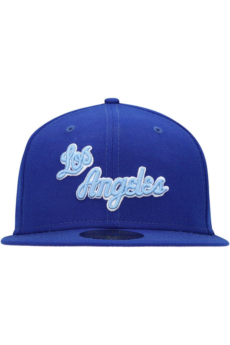 Men's New Era Blue/Pink Los Angeles Lakers Hardwood Classics 59FIFTY Fitted Hat, Alternate, color, Blue