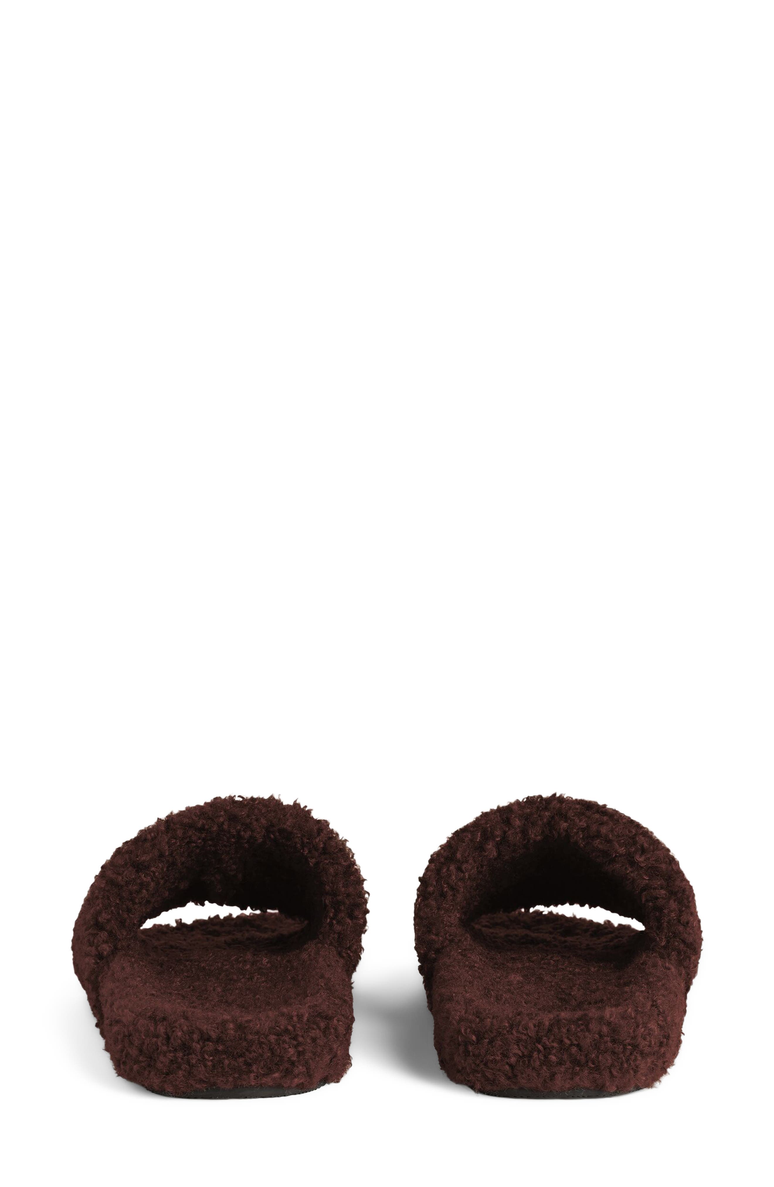 Balenciaga Campaign Faux Shearling Slide Sandal, Alternate, color, Chataigne