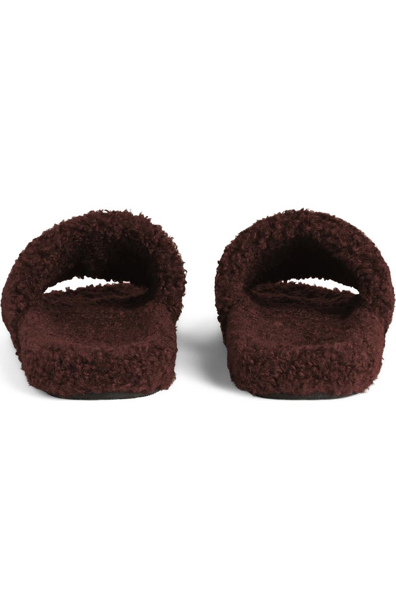 Balenciaga Campaign Faux Shearling Slide Sandal, Alternate, color, Chataigne