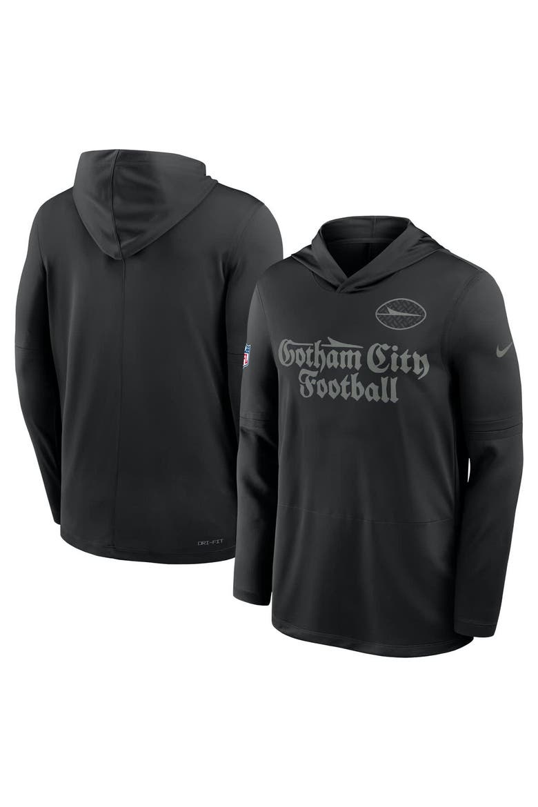 Men's Nike Black New York Jets 2025 Rivalries Collection Sideline Dri-FIT Long Sleeve Hoodie T-Shirt, Main, color, Black
