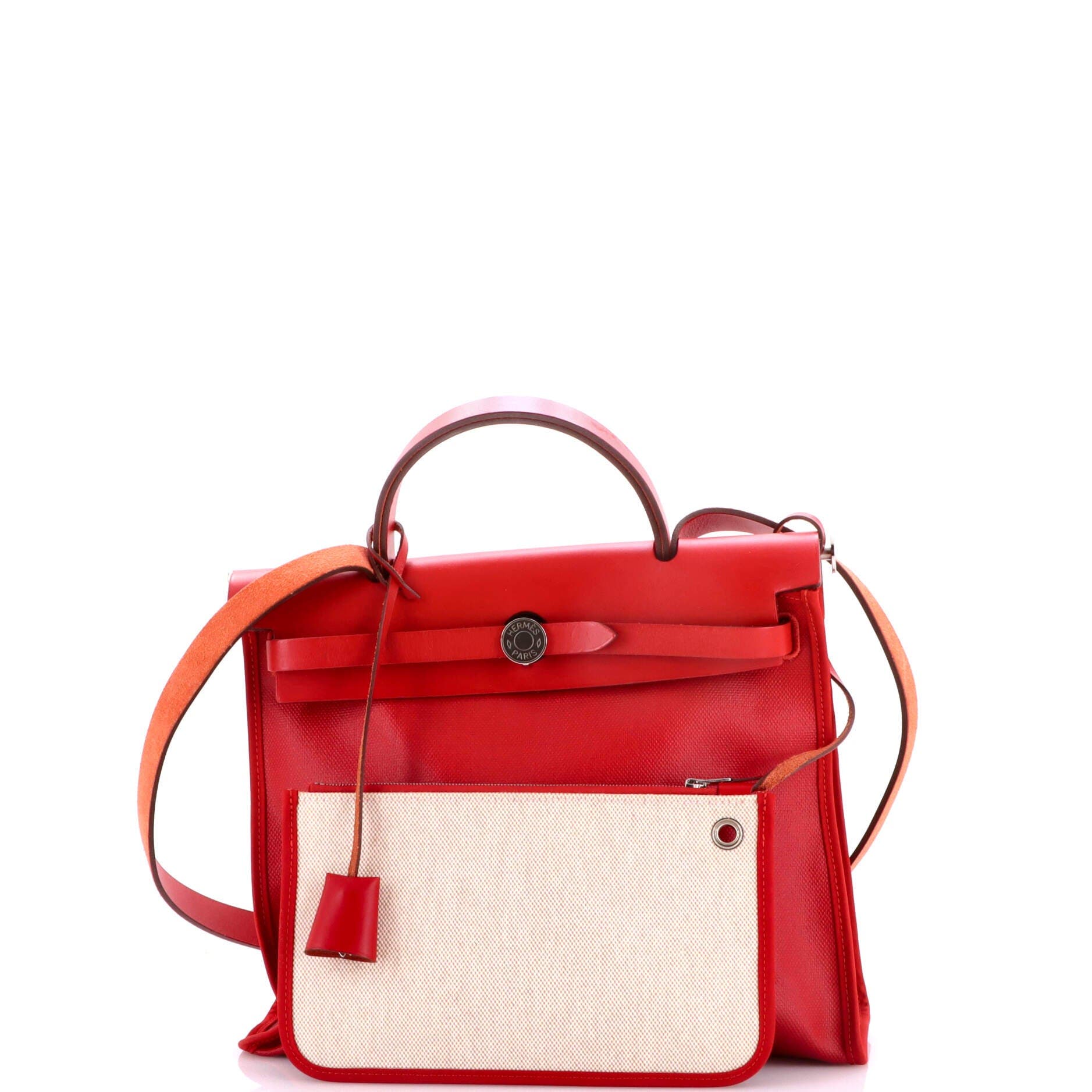 Pre-Owned Hermes Herbag Zip Berline Vache Canvas and Leather 31, Alternate, color, Rouge Piment
