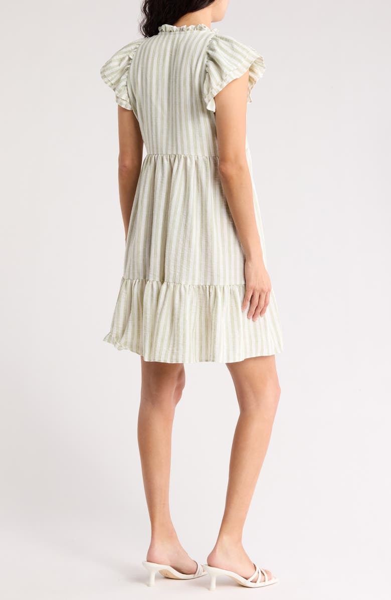 Eliza J Stripe Flutter Cap Sleeve Babydoll Dress, Alternate, color, Sage