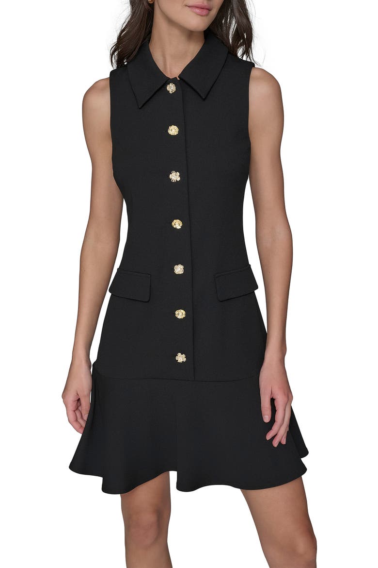 Floral Button Scuba Crepe Shirtdress, Main, color, BLACK