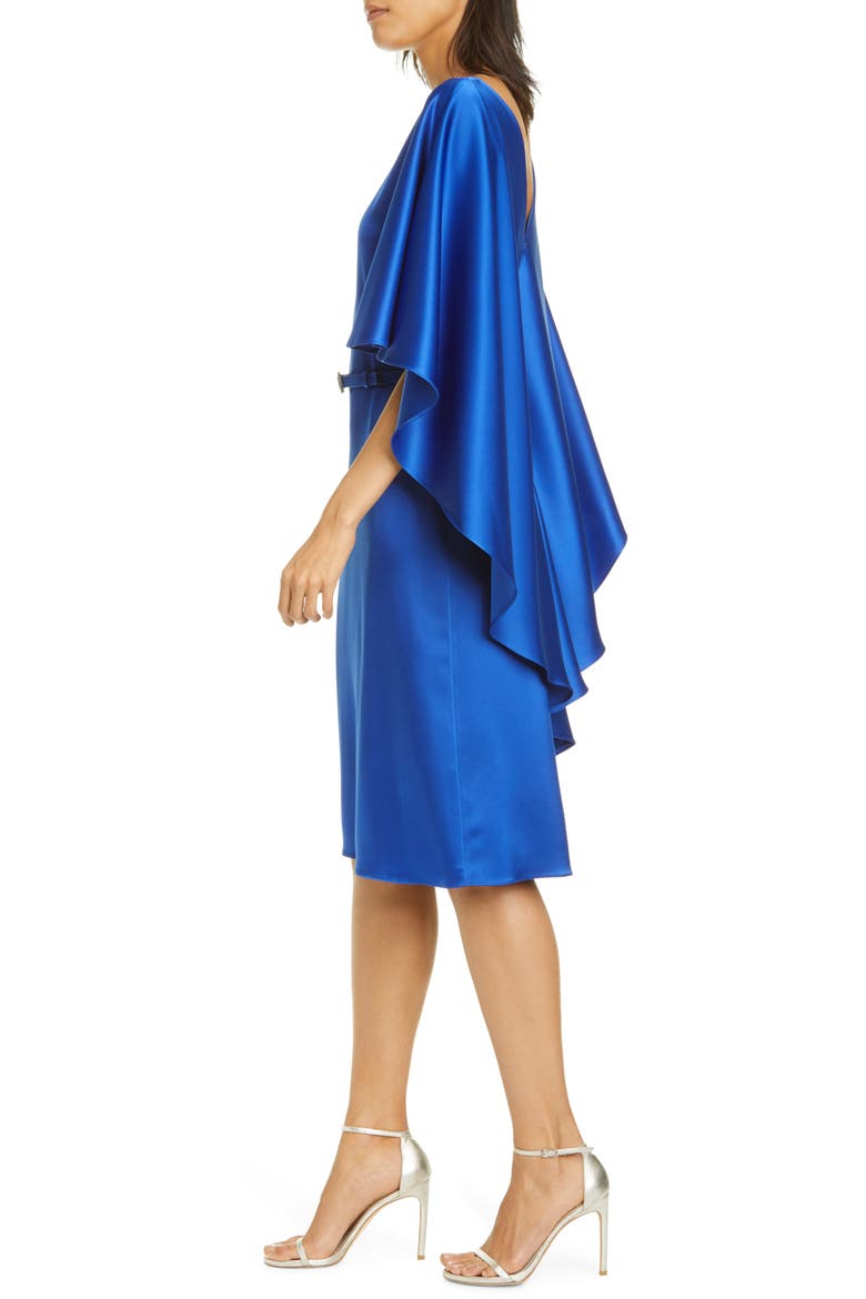 Cape Back Lightweight Liquid Satin Dress, Alternate, color, ELECTRIC BLUE