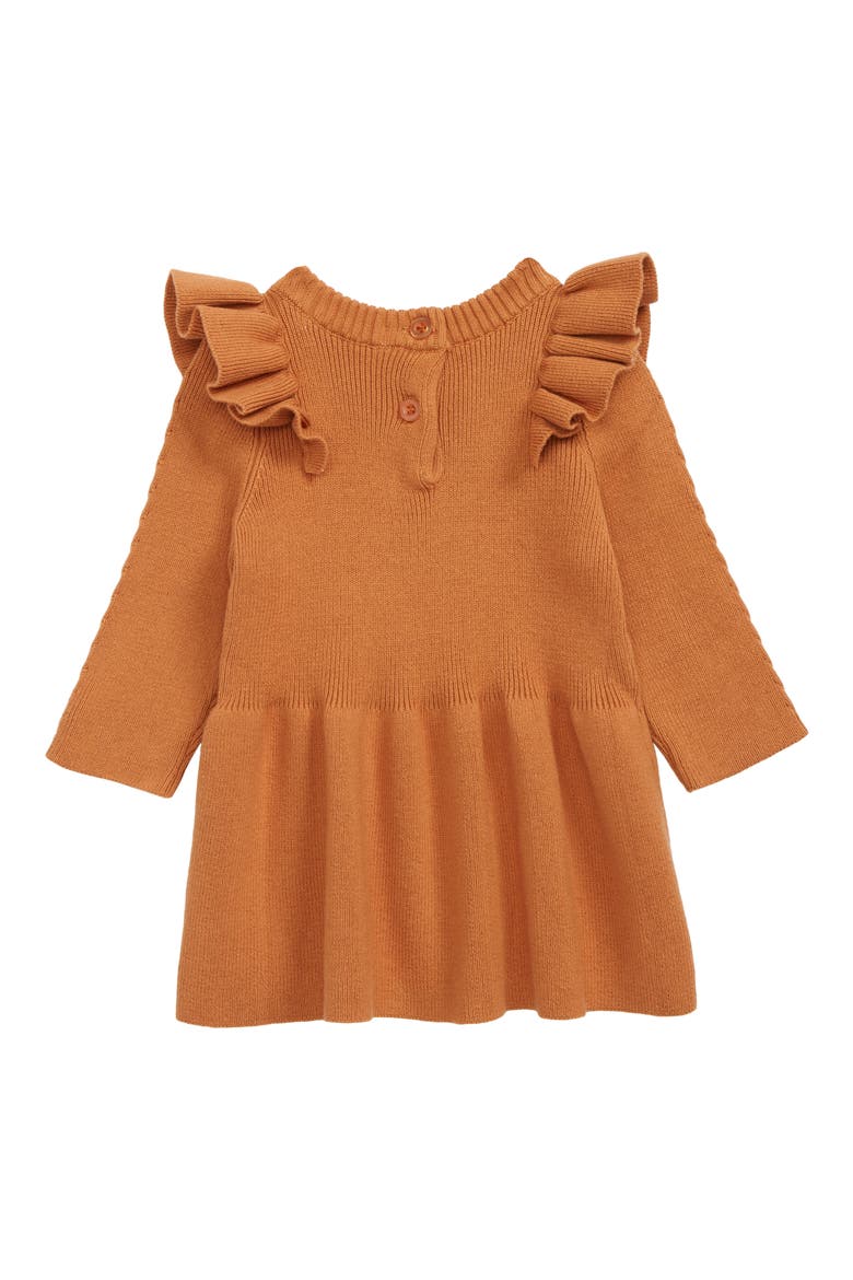 Eva Ruffle Shoulder Long Sleeve Knit Cotton Dress, Alternate, color, BURNT ORANGE