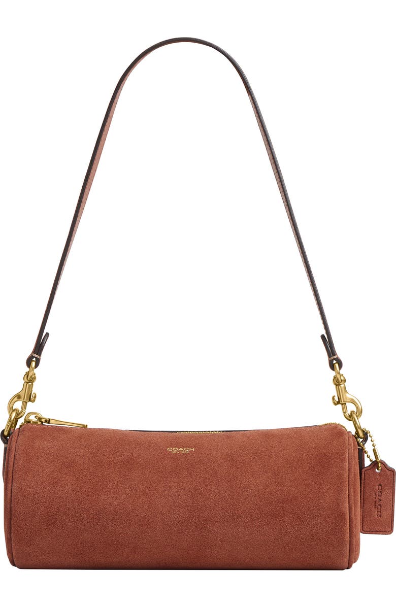 COACH Suede Barrel Bag, Main, color, Clay