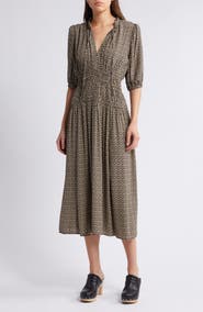 Treasure & Bond Puff Sleeve Drop Waist Midi Dress