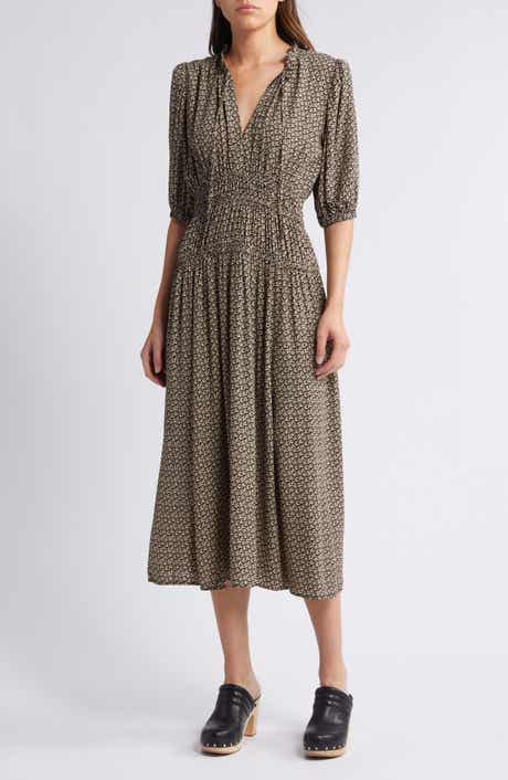 Puff Sleeve Drop Waist Midi Dress