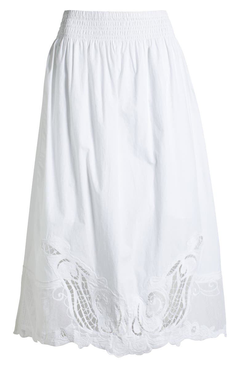 rag & bone Clem Broderie Anglaise Trim Cotton Midi Skirt, Alternate, color, White