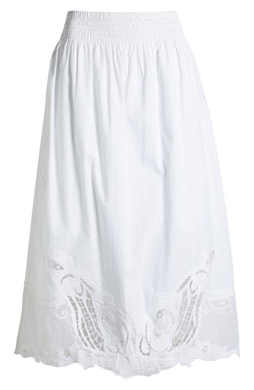 Rag & Bone Clem Broderie Anglaise Trim Cotton Midi Skirt In White