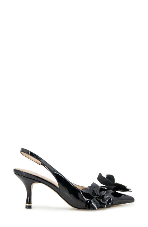 Kenneth Cole Davia Patent Floral Appliqué Slingback In Black Patent