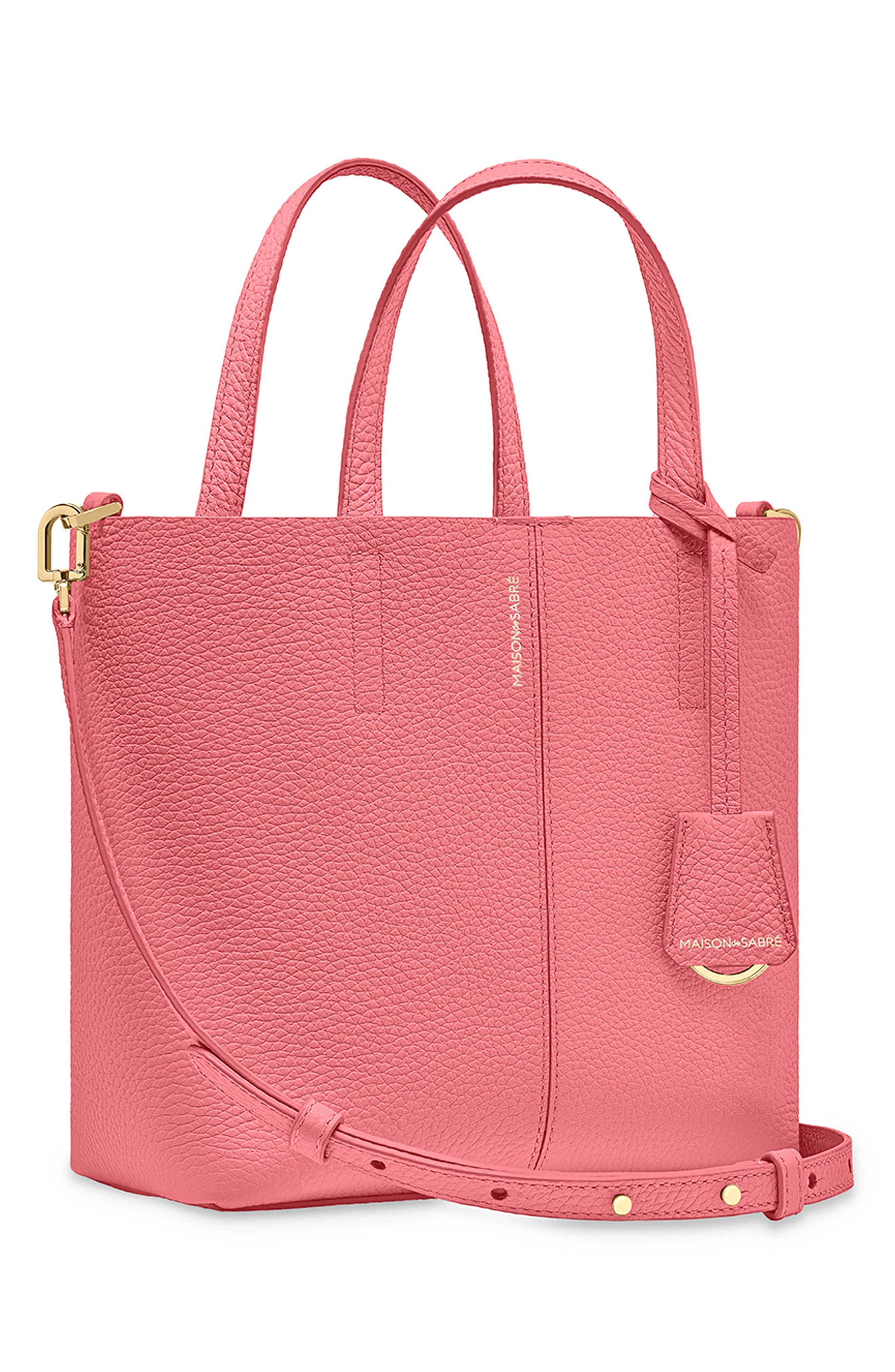 Small Leather Soft Tote, Alternate, color, Candy Pink