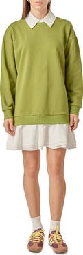 English Factory Long Sleeve Mixed Media Sweatshirt Minidress