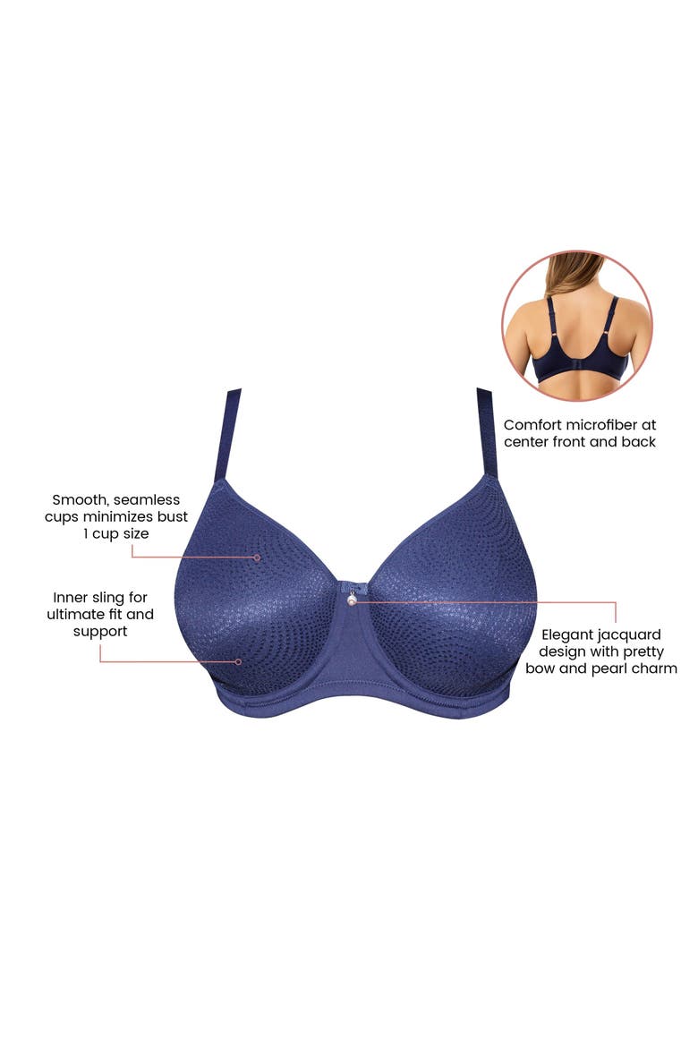 Pearl Non-padded Seamless Minimizer Bra, Alternate, color, Navy