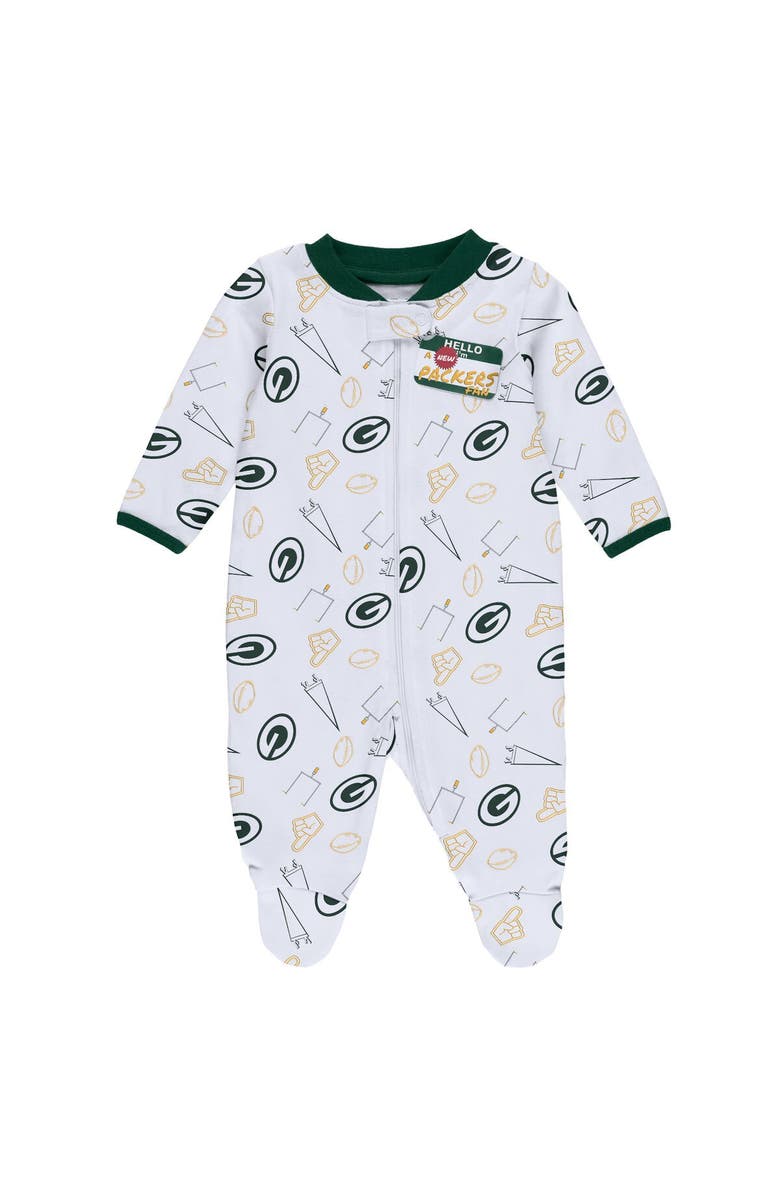 WEAR by Erin Andrews Newborn & Infant WEAR by Erin Andrews White Green Bay Packers Sleep & Play Full-Zip Sleeper & Bib Set, Alternate, color, 