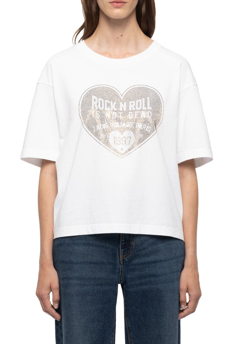 Taida Crystal Embellished Graphic Heart T-Shirt, Main, color, WHITE