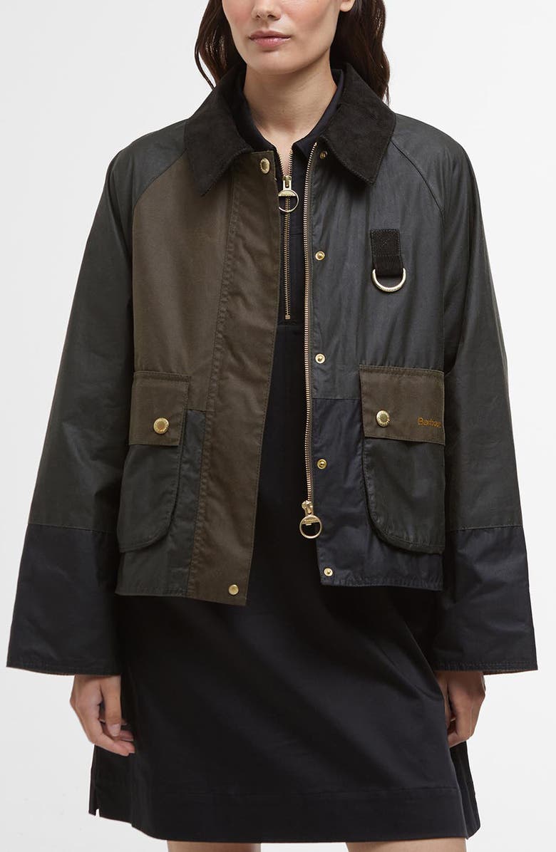 Barbour Alma Colorblock Waxed Cotton Jacket, Main, color, 