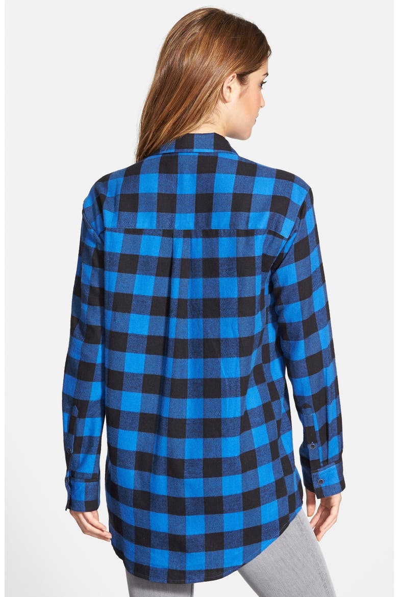 Plaid Cotton Flannel Boyfriend Shirt, Alternate, color, BLUE BUFFALO PLAID