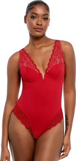 Popilush Shapewear Deep V-Neck Sculpting Lace Inset Bodysuit