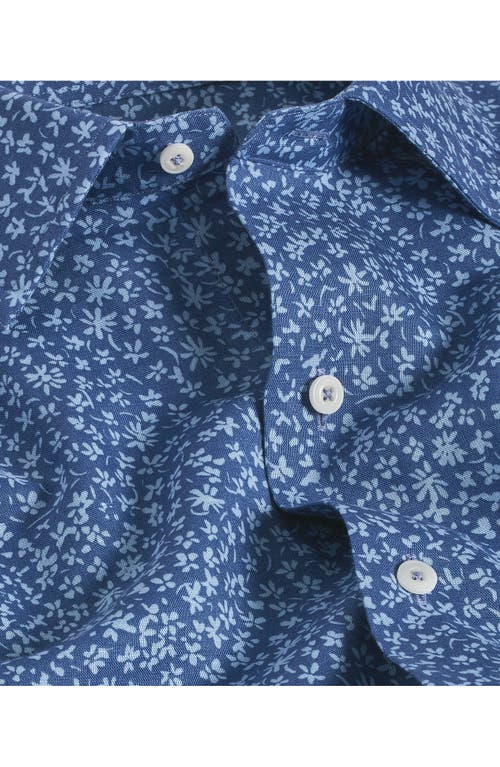David Donahue Short Sleeve Linen & Cotton Sport Shirt In Navy/sky