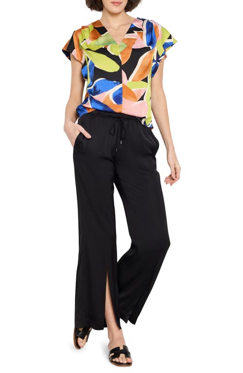 Nic + Zoe Nic+zoe Mega Blooms Flutter Sleeve Top In Green Multi