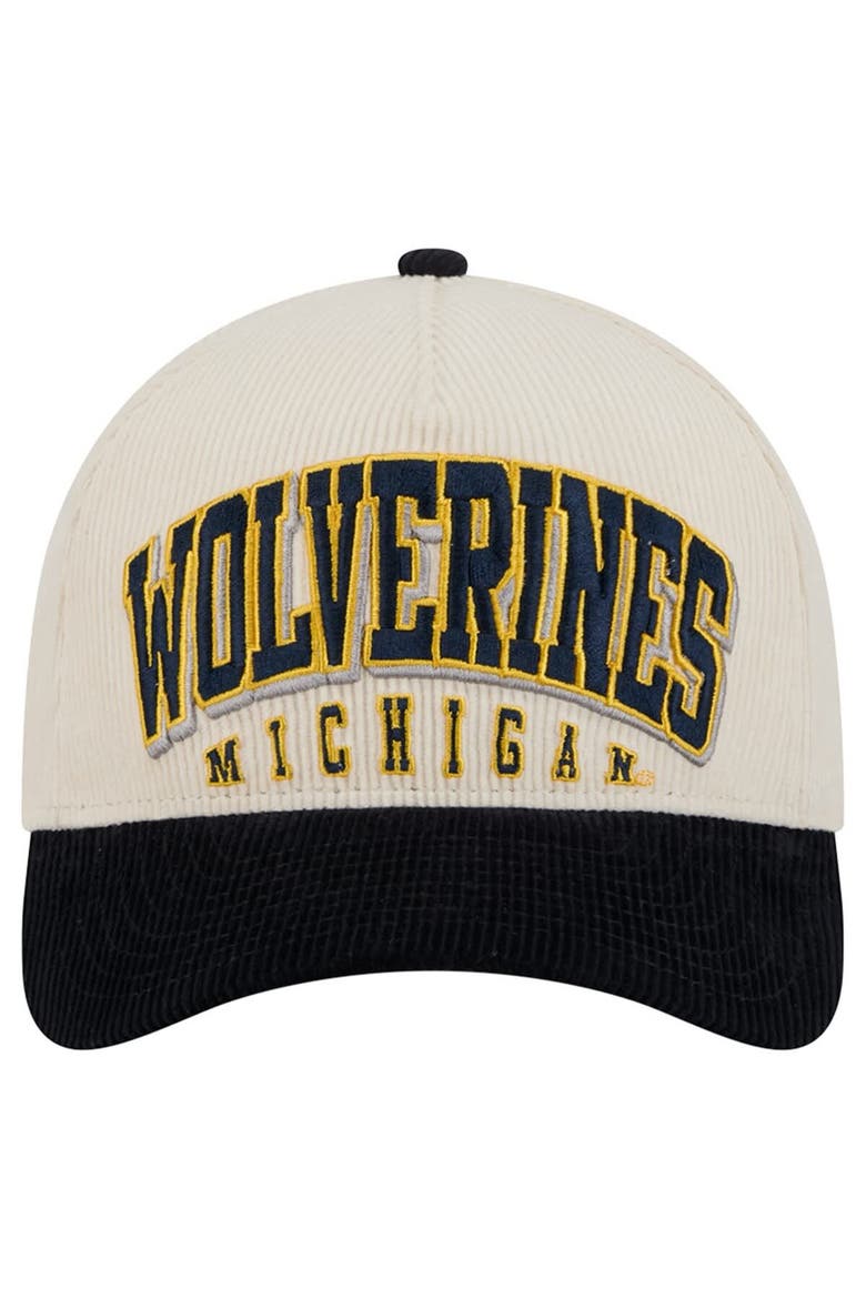 Men's New Era Navy/Cream Michigan Wolverines Arch Two-Tone Corduroy 9FORTY A-Frame Adjustable Hat, Alternate, color, Navy