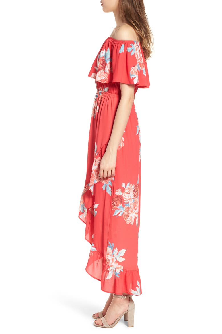 Off the Shoulder Maxi Dress, Alternate, color, RED FLORAL