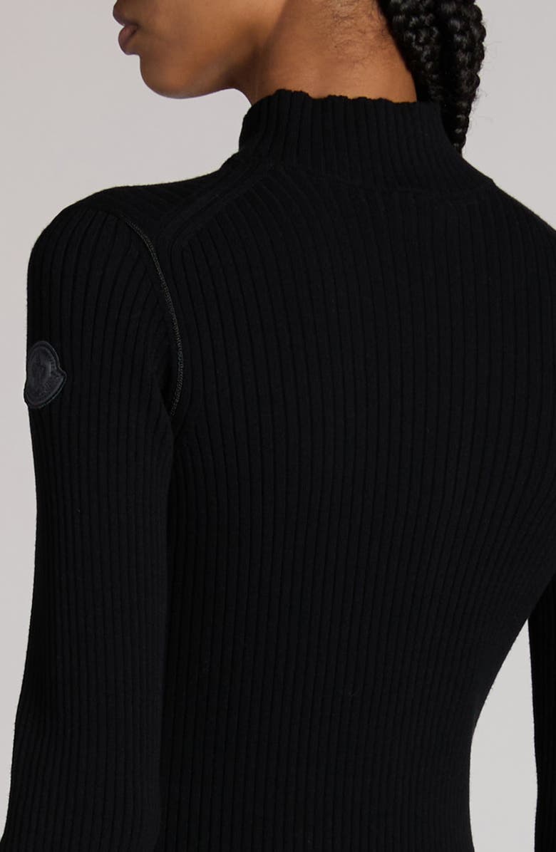 Moncler Rib Long Sleeve Quarter Zip Sweater Dress, Alternate, color, Black