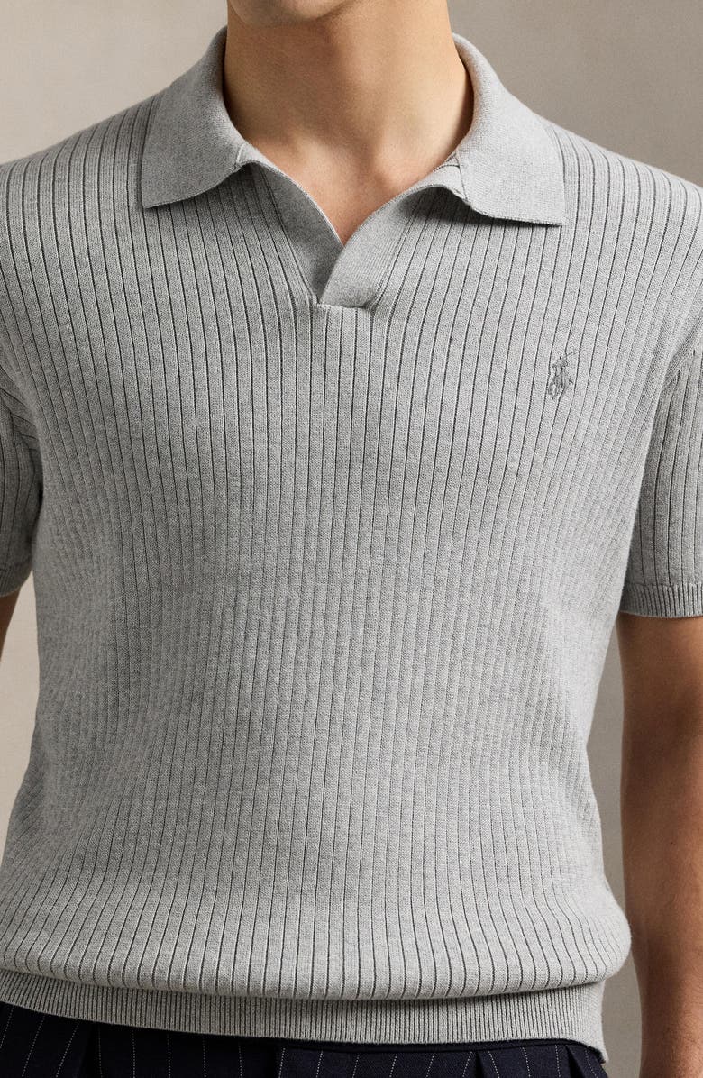 Polo Ralph Lauren Johnny Collar Rib Cotton Polo Sweater, Alternate, color, Andover Heather
