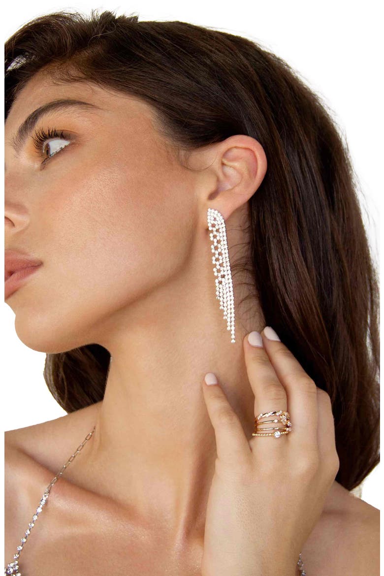 Champagne Nights Crystal Fringe Drop Earrings, Alternate, color, SILVER